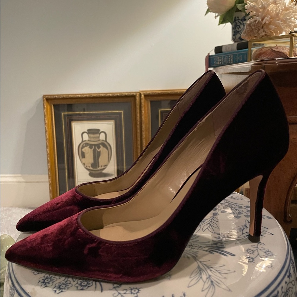 Ann Taylor Mila Velvet Heel Stiletto Pump Elegant Burgundy Red Wine